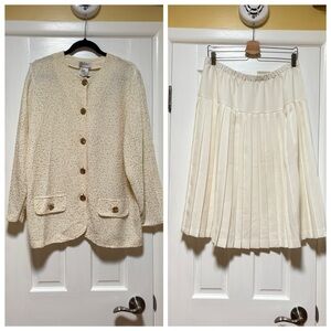 Elegant Cream Blazer and Pleated Skirt Set